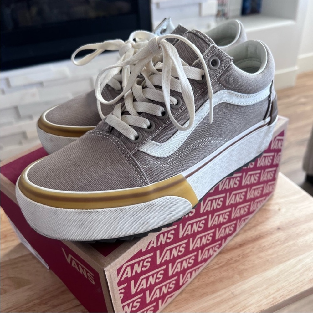 Vans Old Skool Stac Canvas Sneakers in Cream and Tan